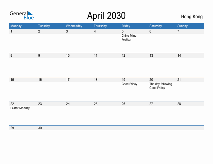 Fillable April 2030 Calendar