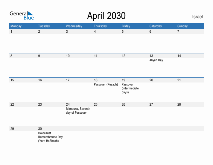 Fillable April 2030 Calendar