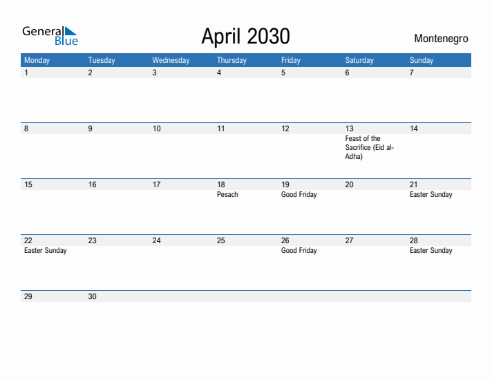 Fillable April 2030 Calendar