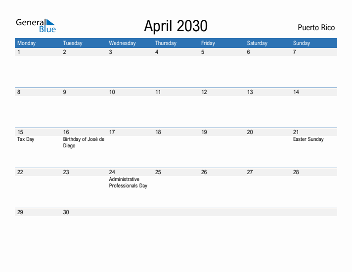 Fillable April 2030 Calendar