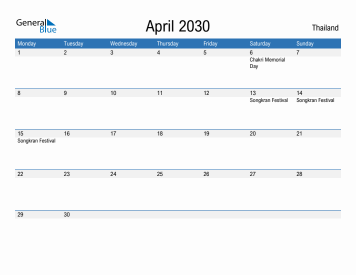 Fillable April 2030 Calendar