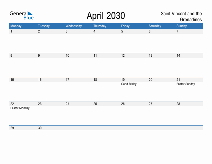 Fillable April 2030 Calendar