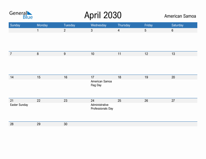 Fillable April 2030 Calendar