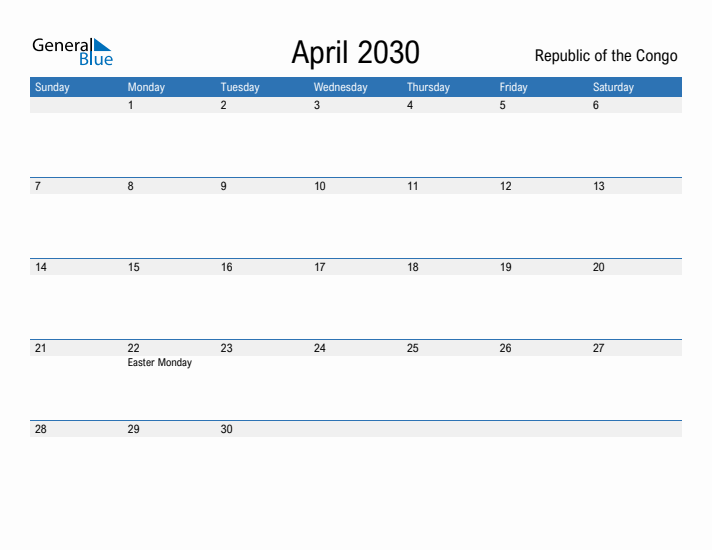 Fillable April 2030 Calendar