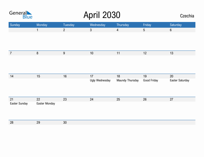 Fillable April 2030 Calendar