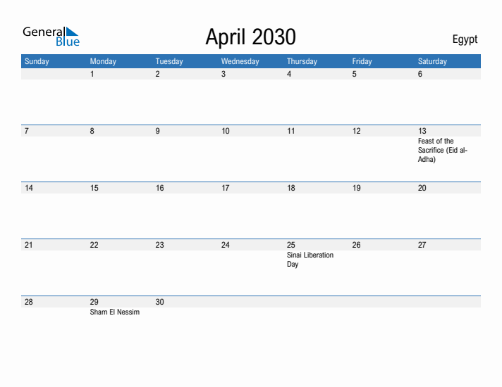 Fillable April 2030 Calendar