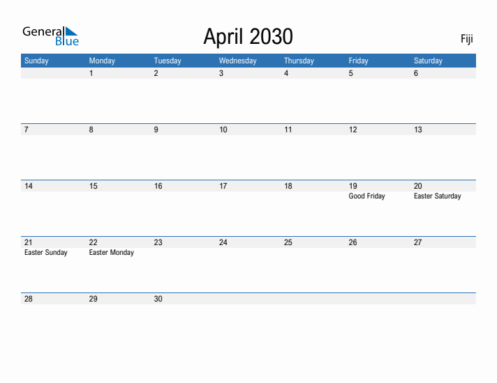 Fillable April 2030 Calendar