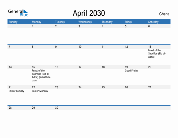 Fillable April 2030 Calendar