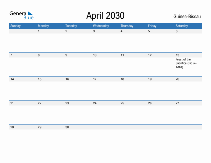 Fillable April 2030 Calendar