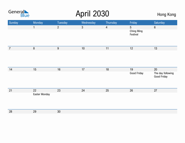 Fillable April 2030 Calendar