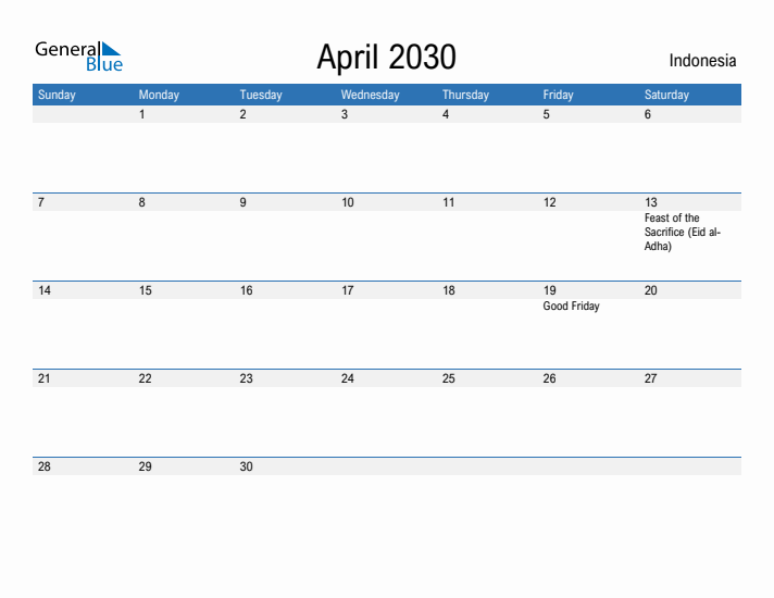 Fillable April 2030 Calendar