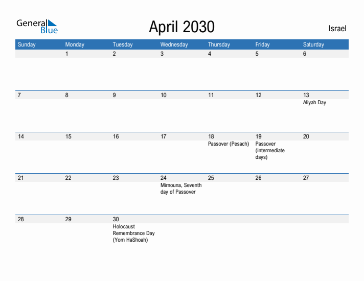 Fillable April 2030 Calendar