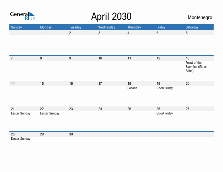 Fillable April 2030 Calendar