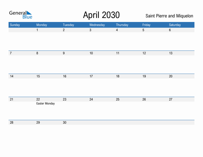 Fillable April 2030 Calendar