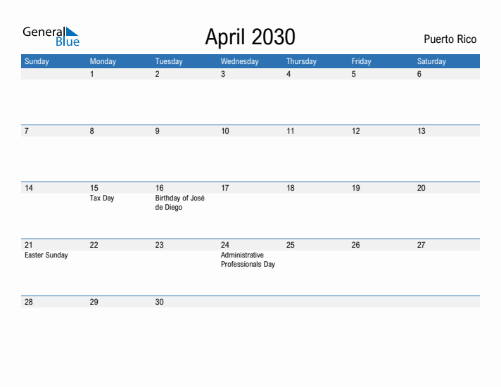Fillable April 2030 Calendar