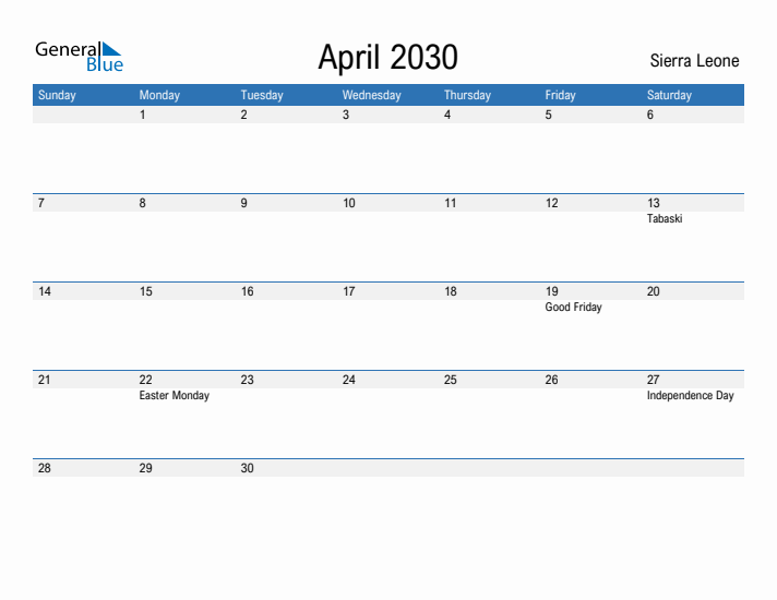Fillable April 2030 Calendar