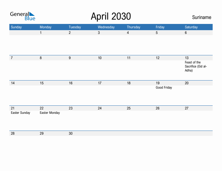 Fillable April 2030 Calendar