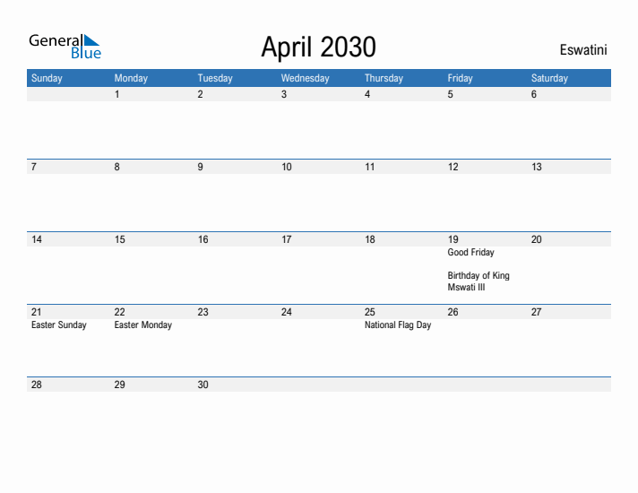 Fillable April 2030 Calendar