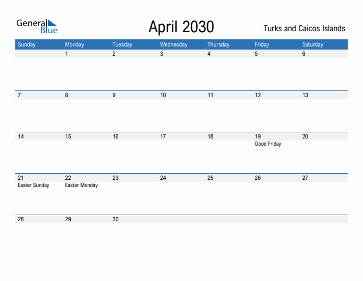 Fillable April 2030 Calendar