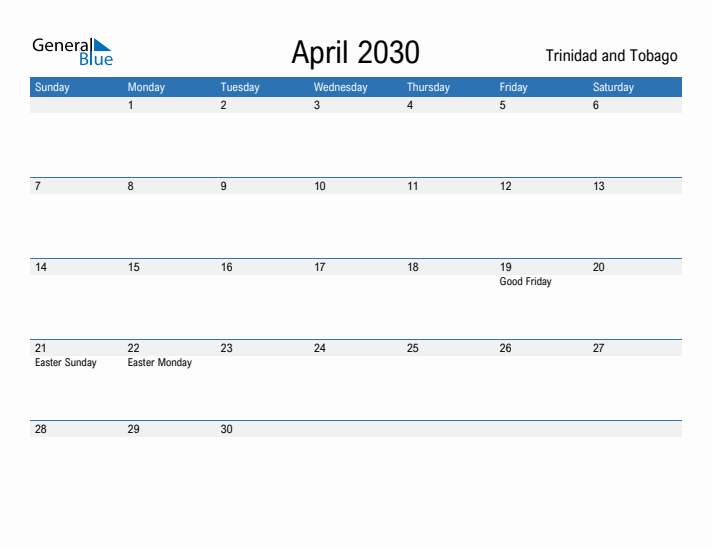 Fillable April 2030 Calendar
