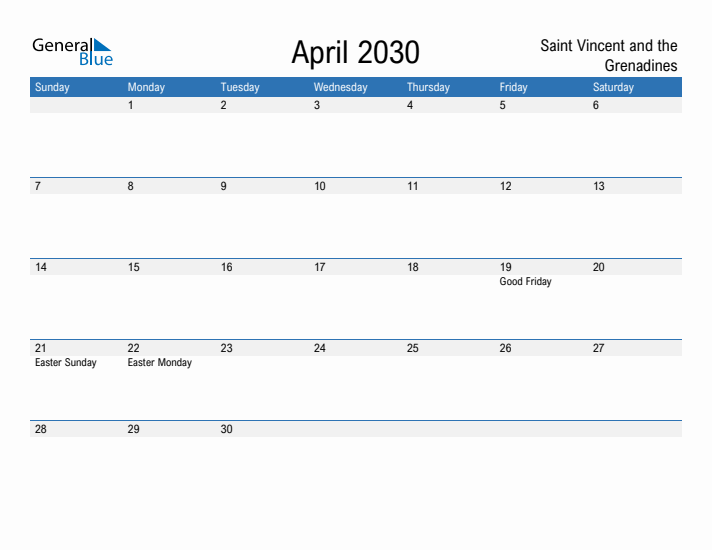 Fillable April 2030 Calendar