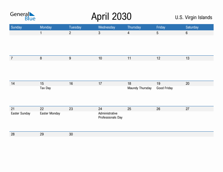 Fillable April 2030 Calendar