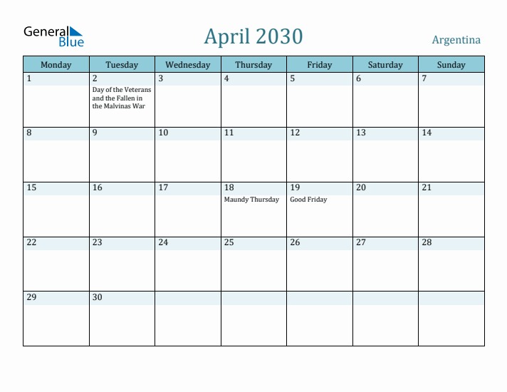 April 2030 Calendar with Holidays