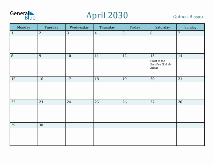 April 2030 Calendar with Holidays