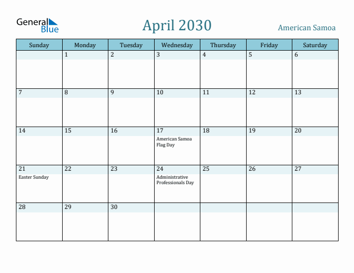 April 2030 Calendar with Holidays