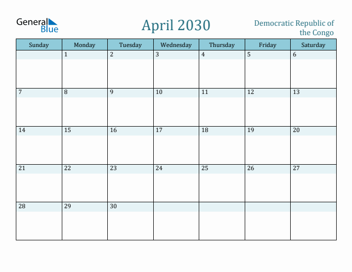 April 2030 Calendar with Holidays