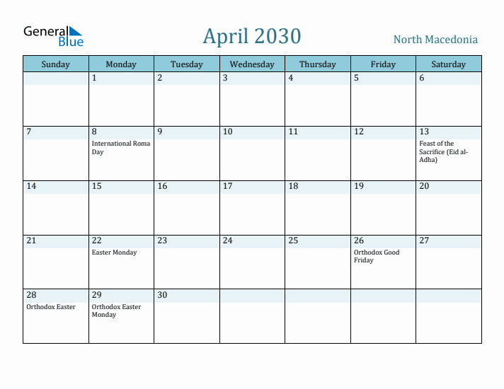 April 2030 Calendar with Holidays