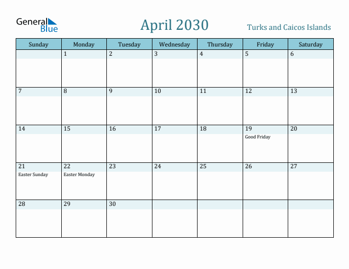 April 2030 Calendar with Holidays