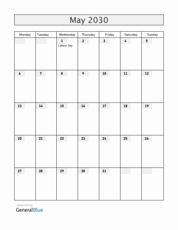 Costa Rica May 2030 Calendar with Holidays