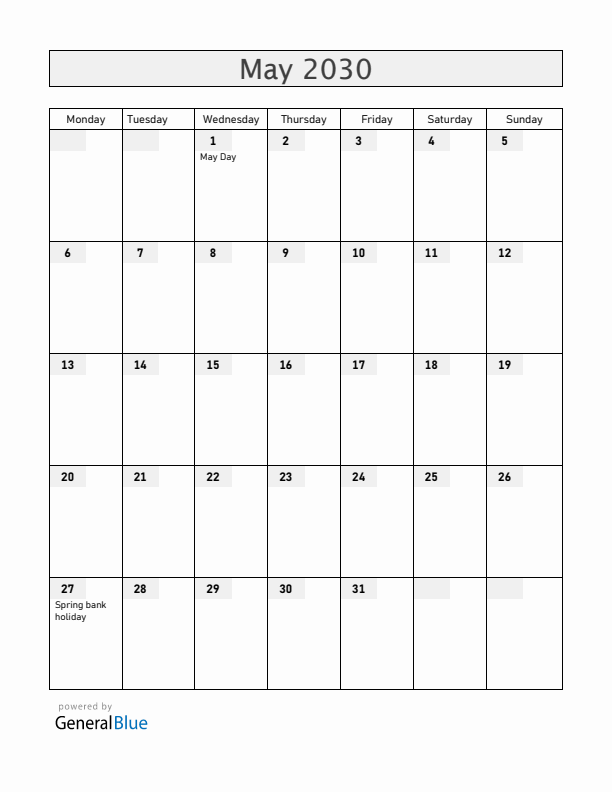 Gibraltar May 2030 Calendar with Holidays