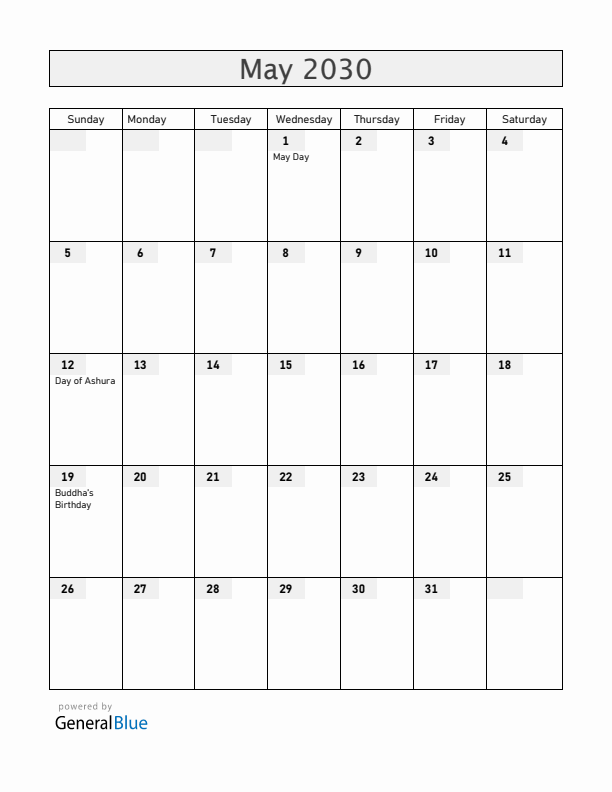 Bangladesh May 2030 Calendar with Holidays
