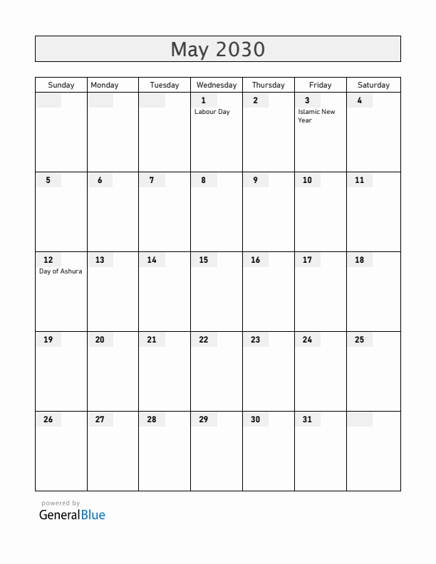 Bahrain May 2030 Calendar with Holidays