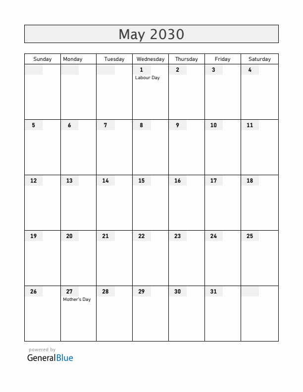 Bolivia May 2030 Calendar with Holidays