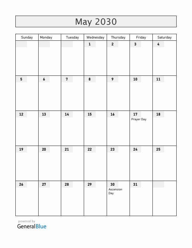 Greenland May 2030 Calendar with Holidays