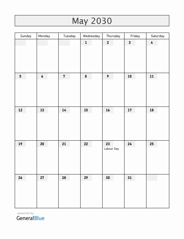 Jamaica May 2030 Calendar with Holidays