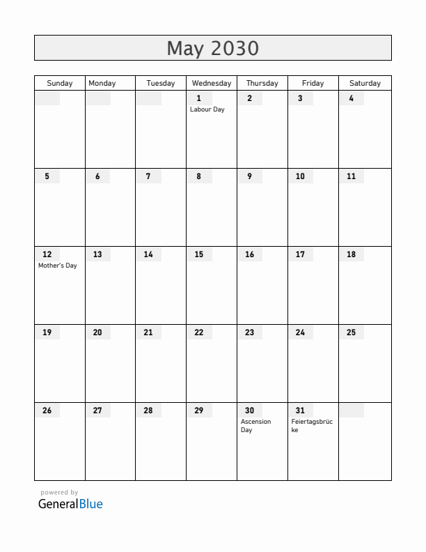Liechtenstein May 2030 Calendar with Holidays