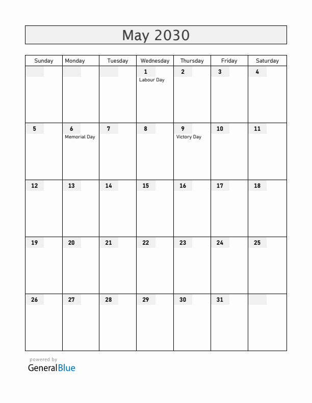Moldova May 2030 Calendar with Holidays