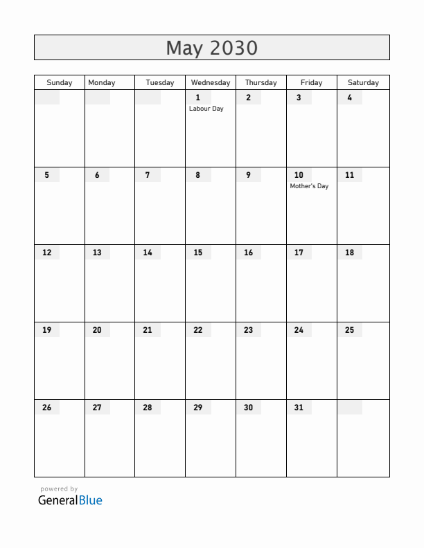 Mexico May 2030 Calendar with Holidays