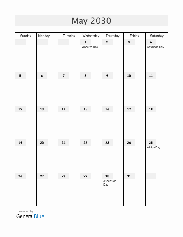 Namibia May 2030 Calendar with Holidays