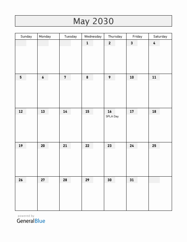South Sudan May 2030 Calendar with Holidays