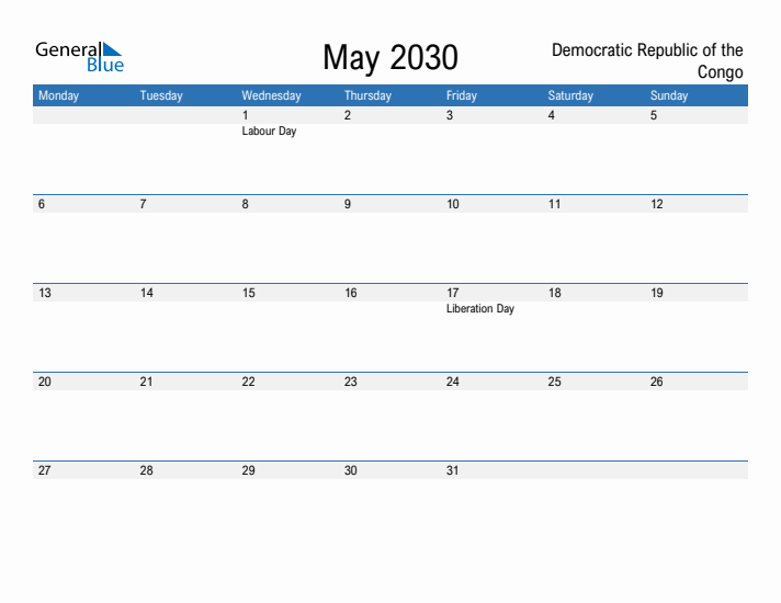 Fillable May 2030 Calendar
