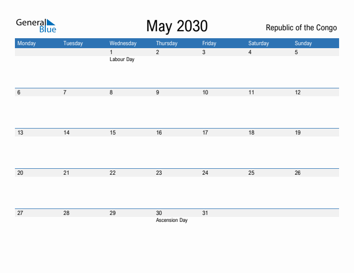 Fillable May 2030 Calendar