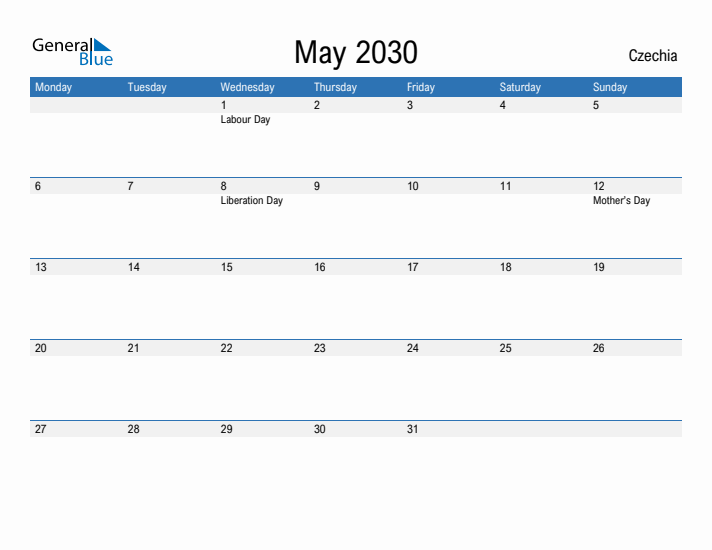 Fillable May 2030 Calendar
