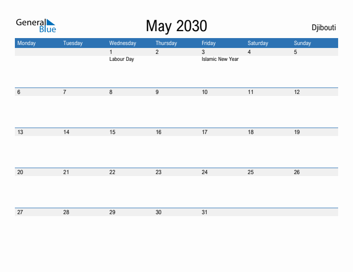 Fillable May 2030 Calendar