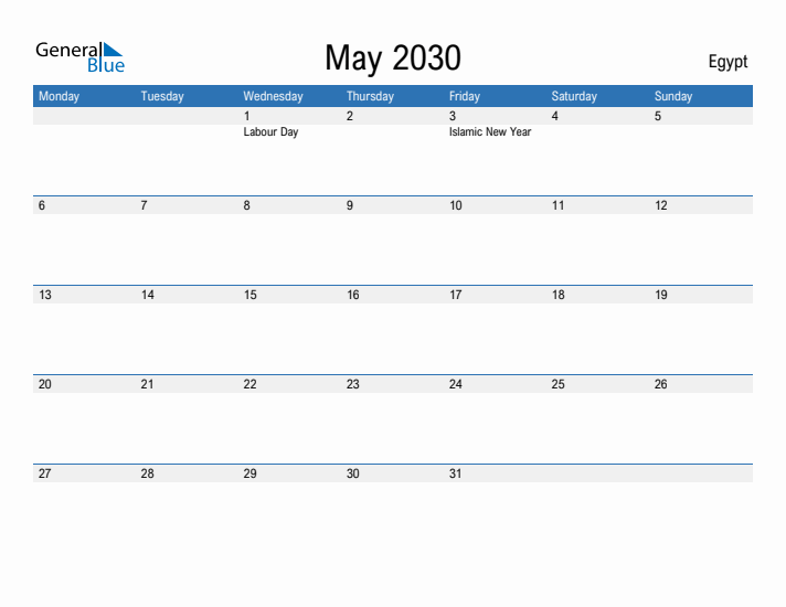 Fillable May 2030 Calendar