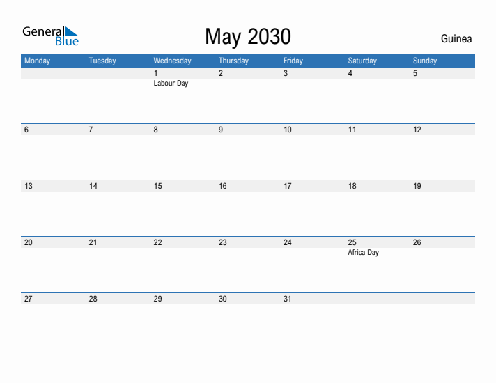 Fillable May 2030 Calendar